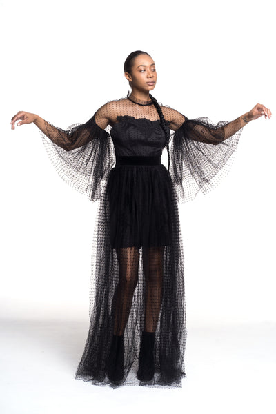 DRIFT Featured Brand, Carmen Ormenisan: Polka Dot Tulle Gown in Black 